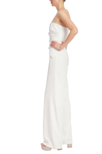 Badgley Mischka Strapless Tuxedo-Style Crepe Faux Pockets Jumpsuit - LIGHT IVORY - SIDE