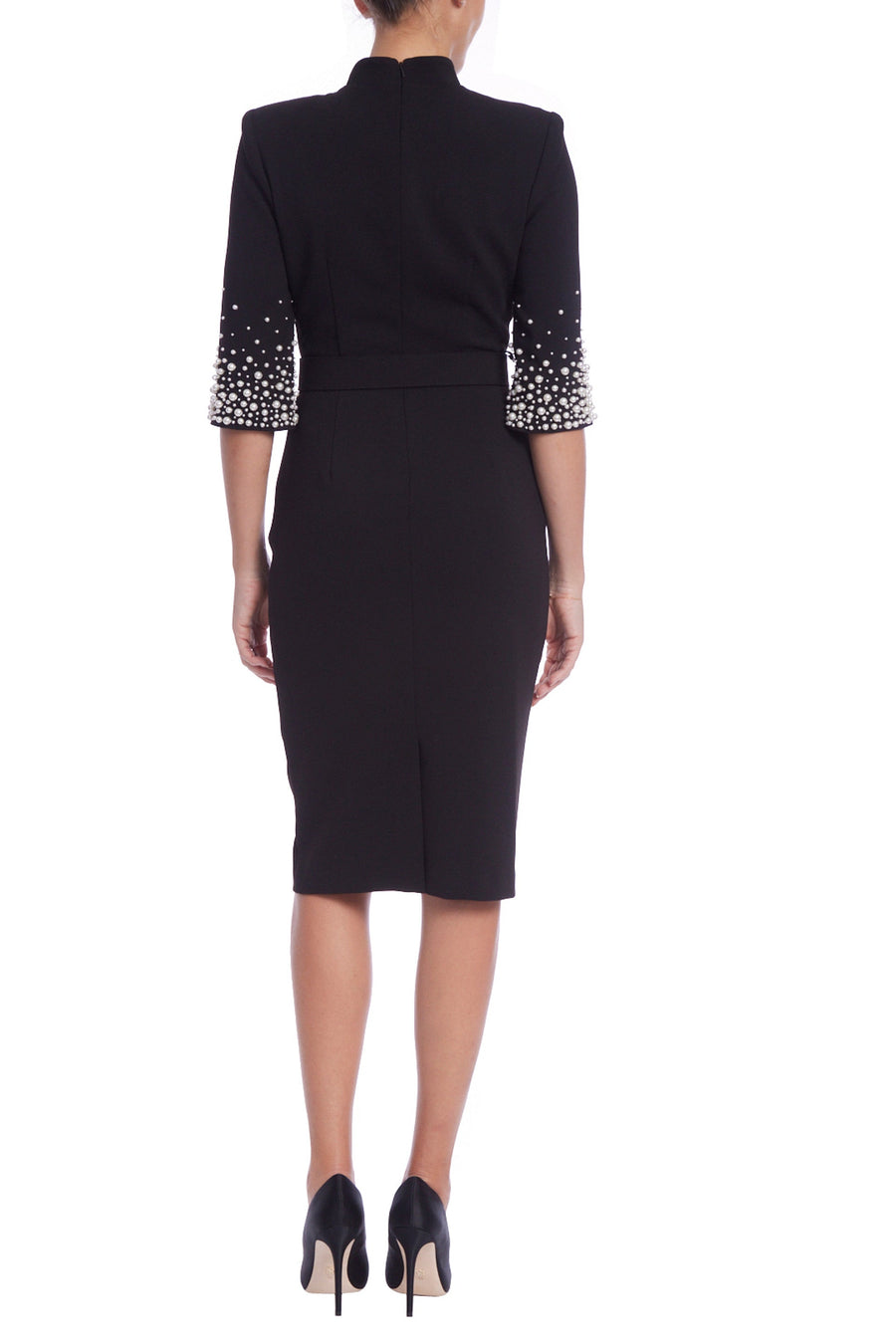High Neck Knee-Length Crepe Cocktail Sheath Dress Badgley Mischka SC4270