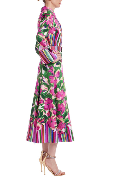 Badgley Mischka Floral Mikado Midi Dress with Belt, Pockets, and Zipper Back