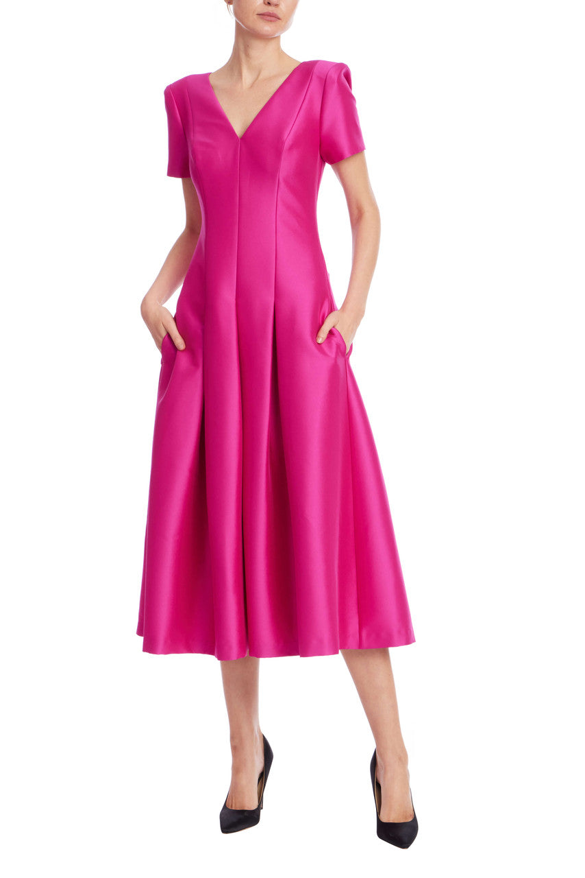 V-Neck Midi Satin Cocktail A-Line Badgley Mischka SC4411A