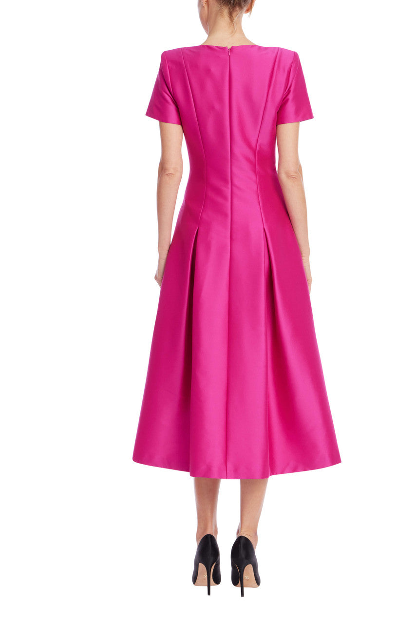 V-Neck Midi Satin Cocktail A-Line Badgley Mischka SC4411A
