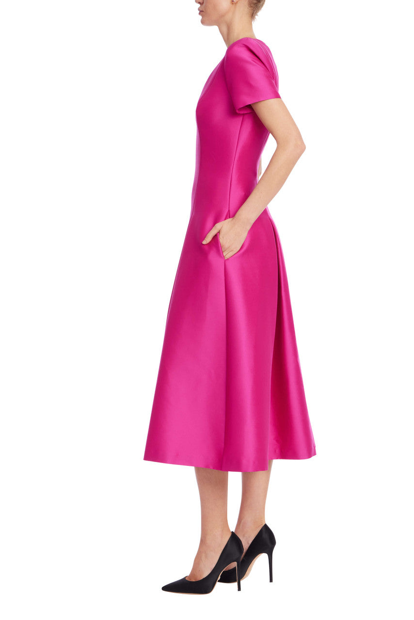 V-Neck Midi Satin Cocktail A-Line Badgley Mischka SC4411A