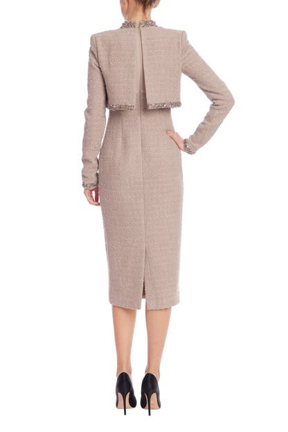 Badgley Mischka Tweed Sheath Dress with Embellished Popover