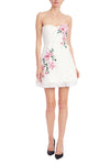 Badgley Mischka Strapless Lace Mini Dress with 3D Floral Appliques SC4562