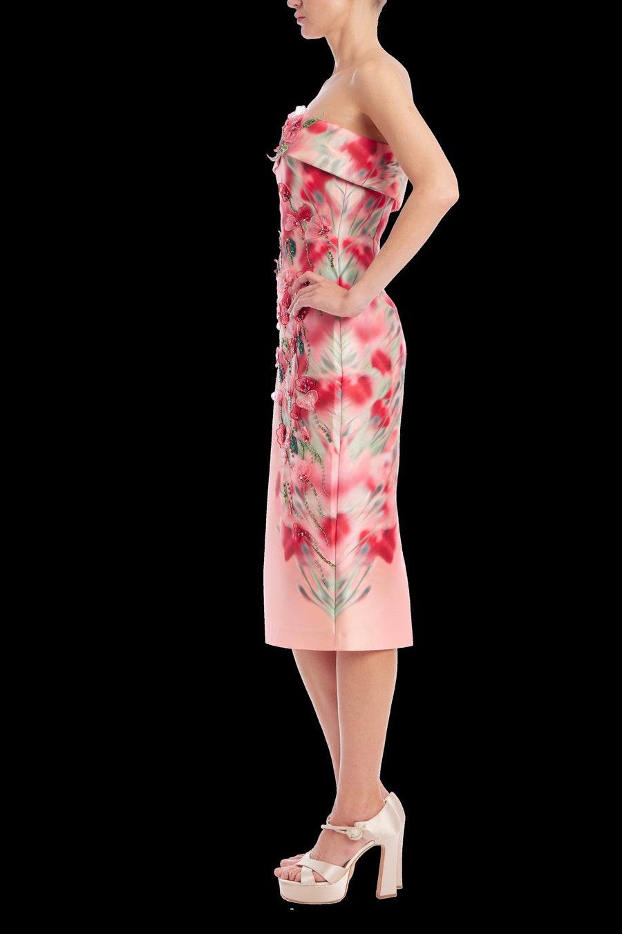 Badgley Mischka Strapless Beaded Floral Sheath Dress SC4592 Wholesale