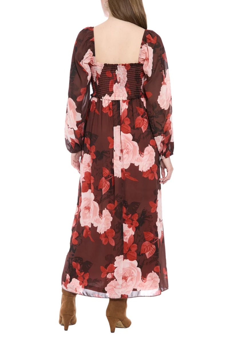 London Times Square Neck Midi Chiffon Formal A-Line Dress - T10042W - Choco Blush