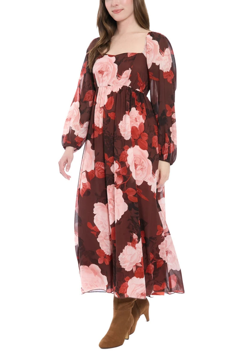 Square Neck Midi Chiffon Formal A-Line Dress London Times T10042W