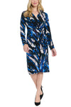 Cocktail Dresses Criss-Cross Collared Neckline Long Sleeved Midi Dress with Cinched Waist  Black/Royal