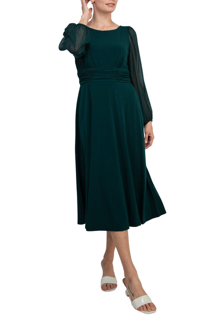 Connected Apparel Chiffon Long Sleeve Midi Dress - HUNTER - Front