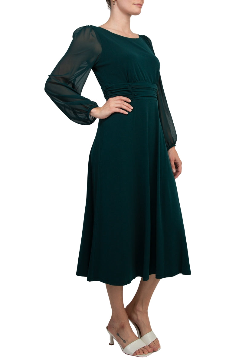 Connected Apparel Chiffon Long Sleeve Midi Dress - HUNTER - Side View