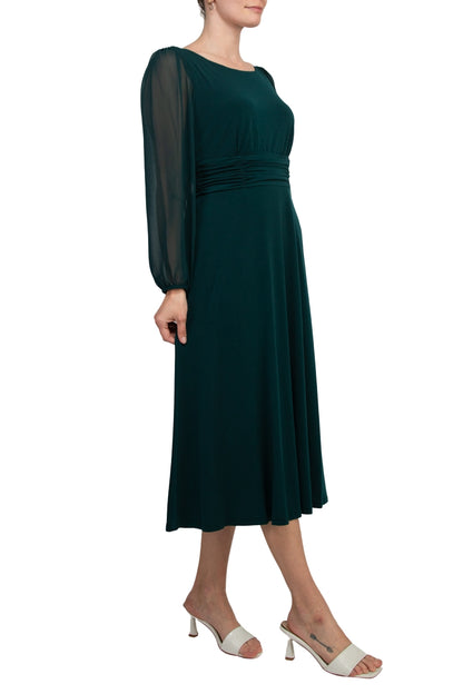 Connected Apparel Chiffon Long Sleeve Midi Dress - HUNTER - Side