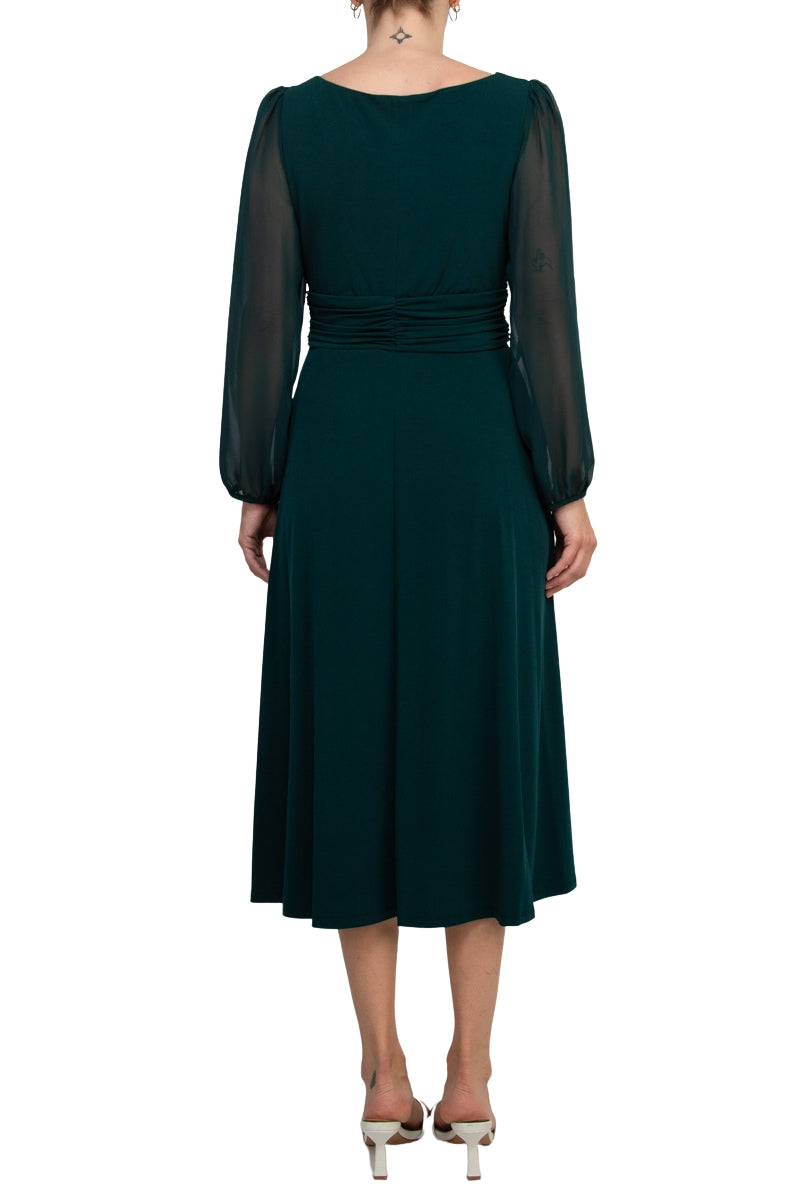 Connected Apparel Chiffon Long Sleeve Midi Dress - HUNTER - Back 