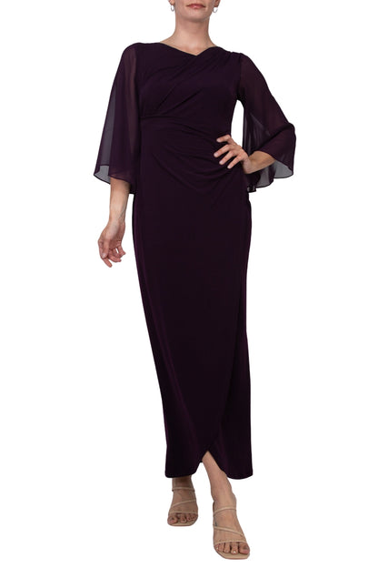 Connected Apparel Asymmetrical Floor Length Chiffon Dress - Aubergine - Front view