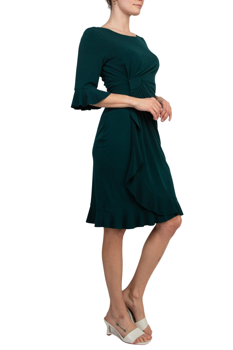 Connected Apparel 3/4 Bell Sleeve Sheath Dress - HUNTER - Side