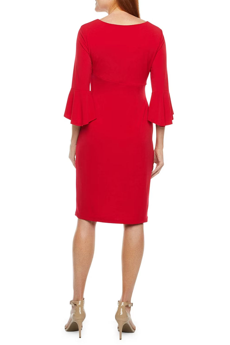 Connected Apparel Matte Jersey Dress - APPLE RED - Back