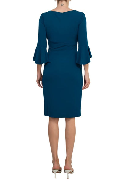 Connected Apparel Matte Jersey Dress - DEEP TEAL - Full Back View