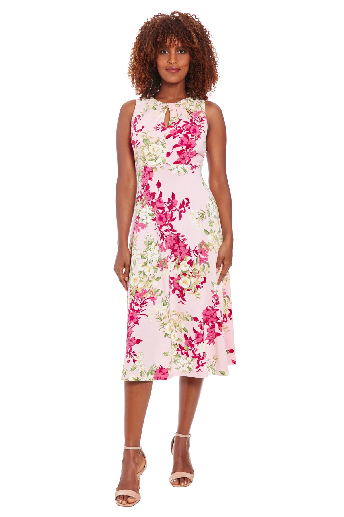 London Times Sleeveless Keyhole Floral Midi Dress T4470M Wholesale