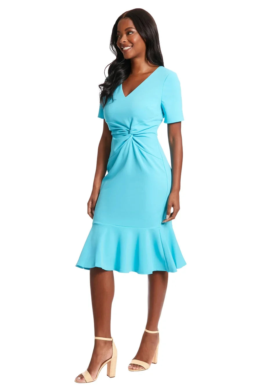 London Times Twist Waist Ruffle Skirt Sheath Dress T6064M