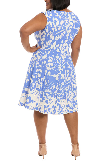London Times Crew Neck Zipper Back Floral Print Fit & Flare Scuba Dress (Plus Size)