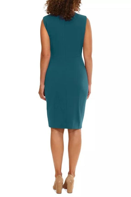 London Times Sleeveless V-Neck Sheath Dress - DEEP TEAL - BACK 