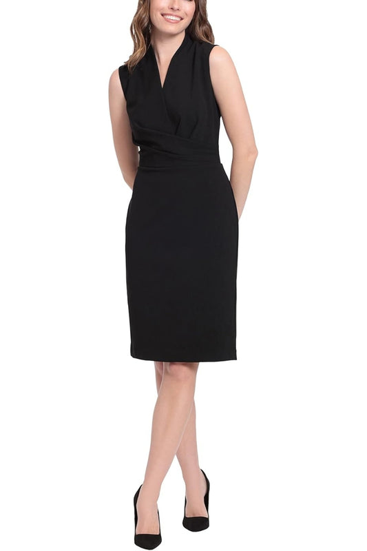 London Times Sleeveless V-Neck Sheath Dress - BLACK - FRONT