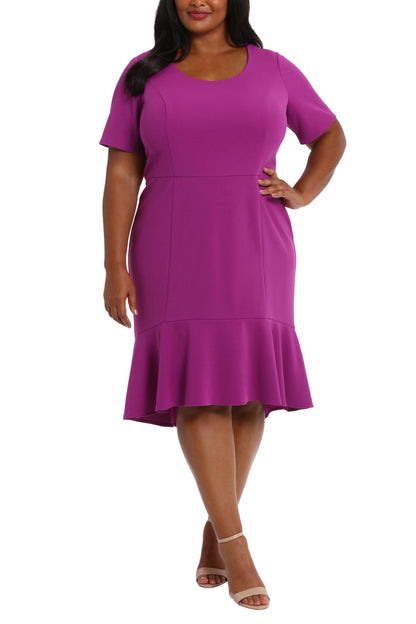 London Times Scoop Neck Short Sleeve Flounce Hem Versatile Dress (Plus Size) - PURPLE - Front