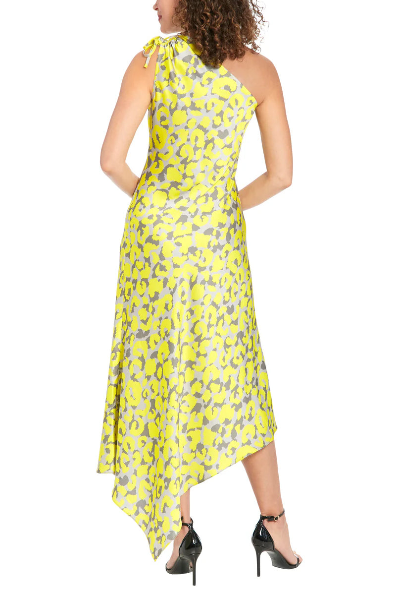 London Times Ruched One Shoulder Asymmetrical Dress - CITRON - BACK 