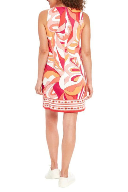 London Times Sleeveless Crew Neck Printed Shift Dress - SOFT WHITE TANGERINE - BACK 