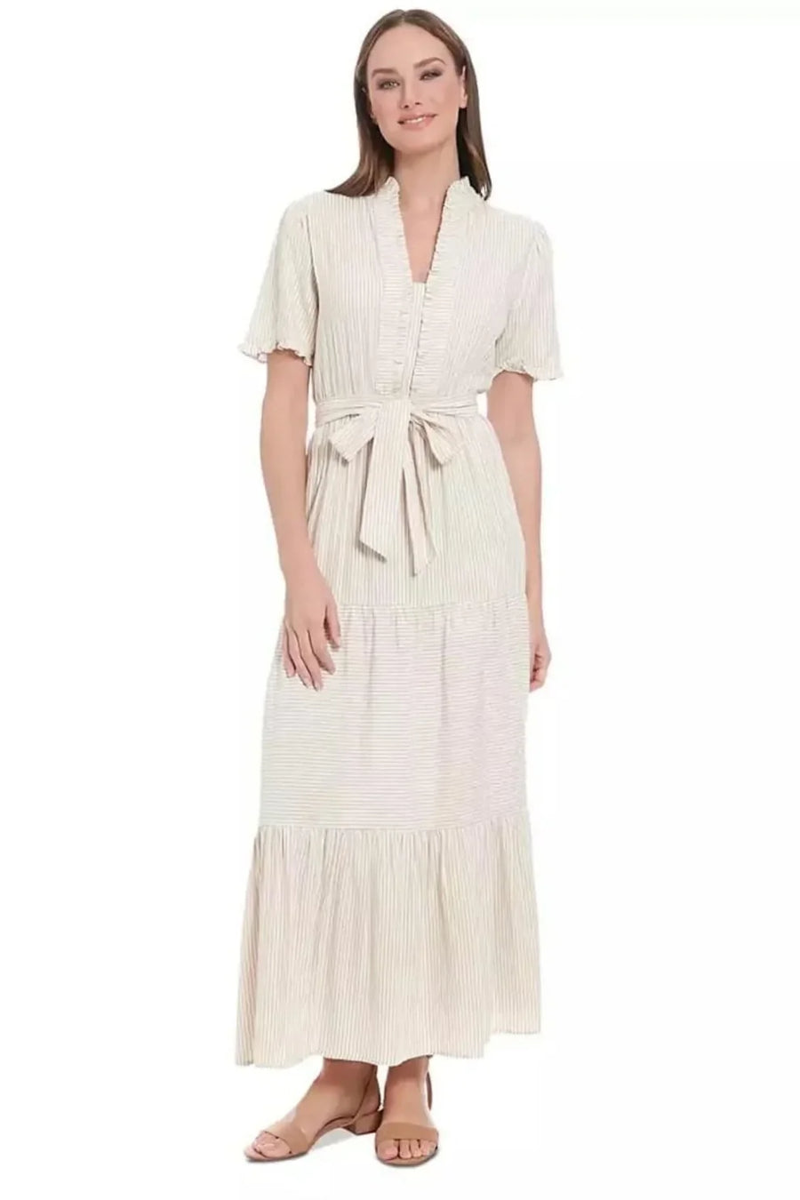 London Times Stripe Tiered Maxi Dress T7395M