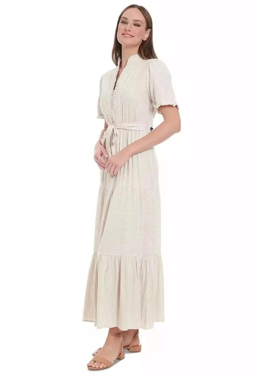 London Times Stripe Tiered Maxi Dress T7395M