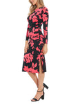 London Times T7746M Black/Berry Floral Sheath Midi Dress