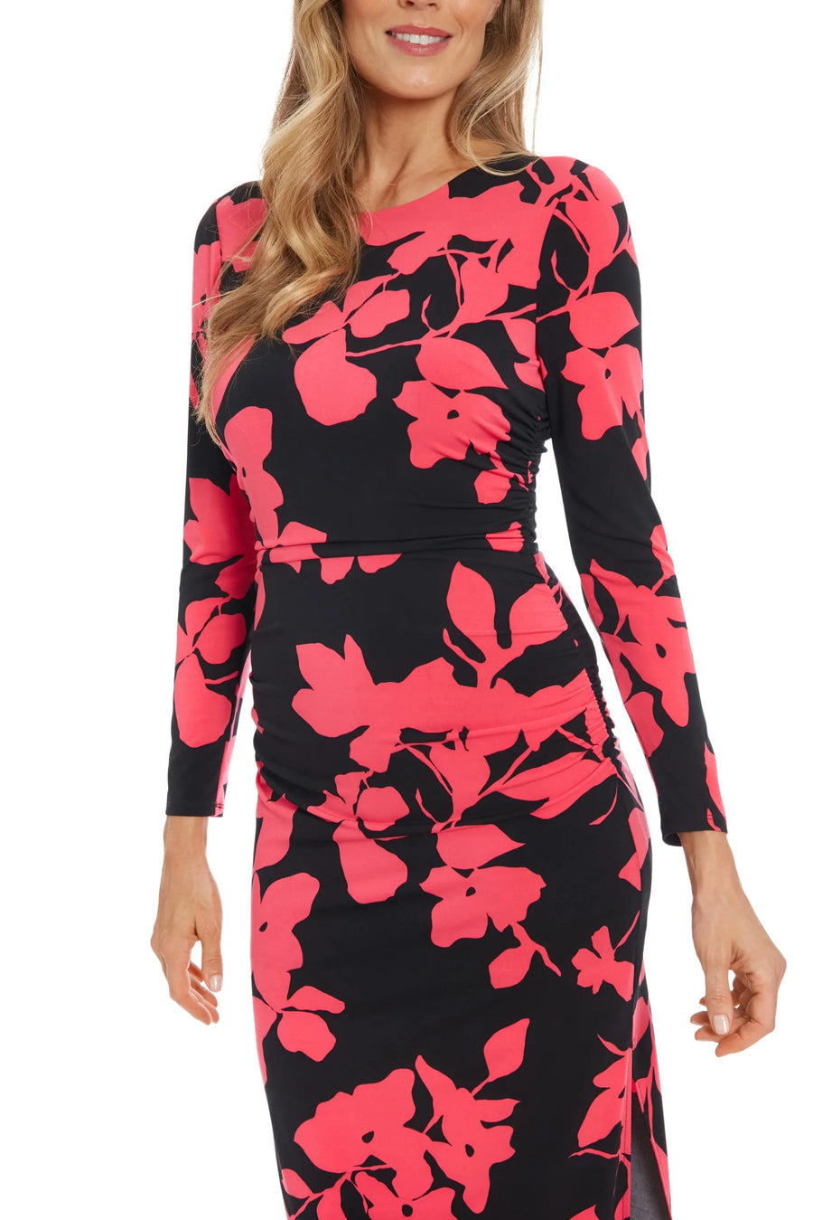 London Times T7746M Black/Berry Floral Sheath Midi Dress