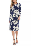 London Times Flower Print Sheath Midi Dress T7746M