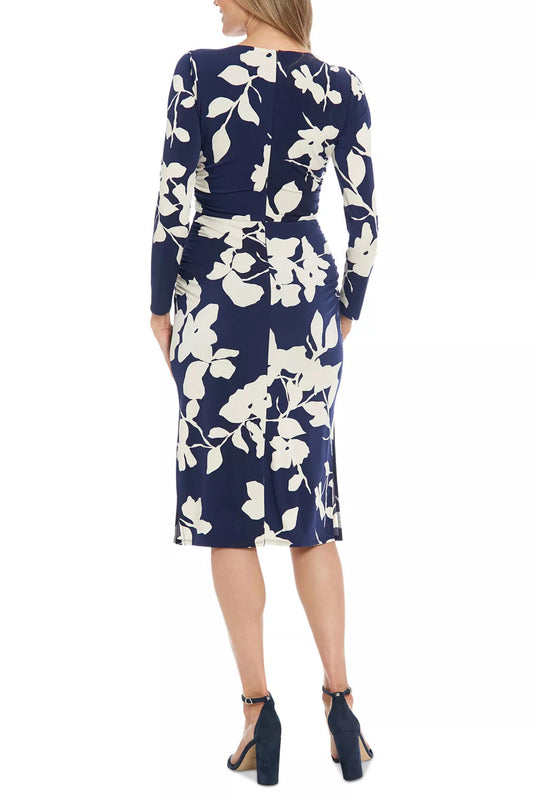 London Times Flower Print Sheath Midi Dress T7746M