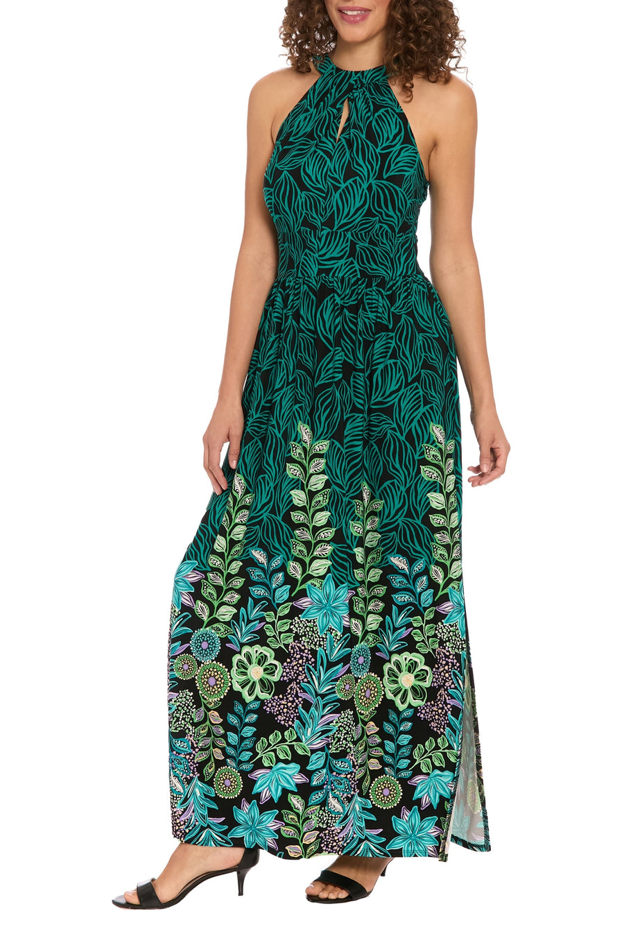 Halter Floor-Length Jersey Formal A-Line Dress London Times T7842M
