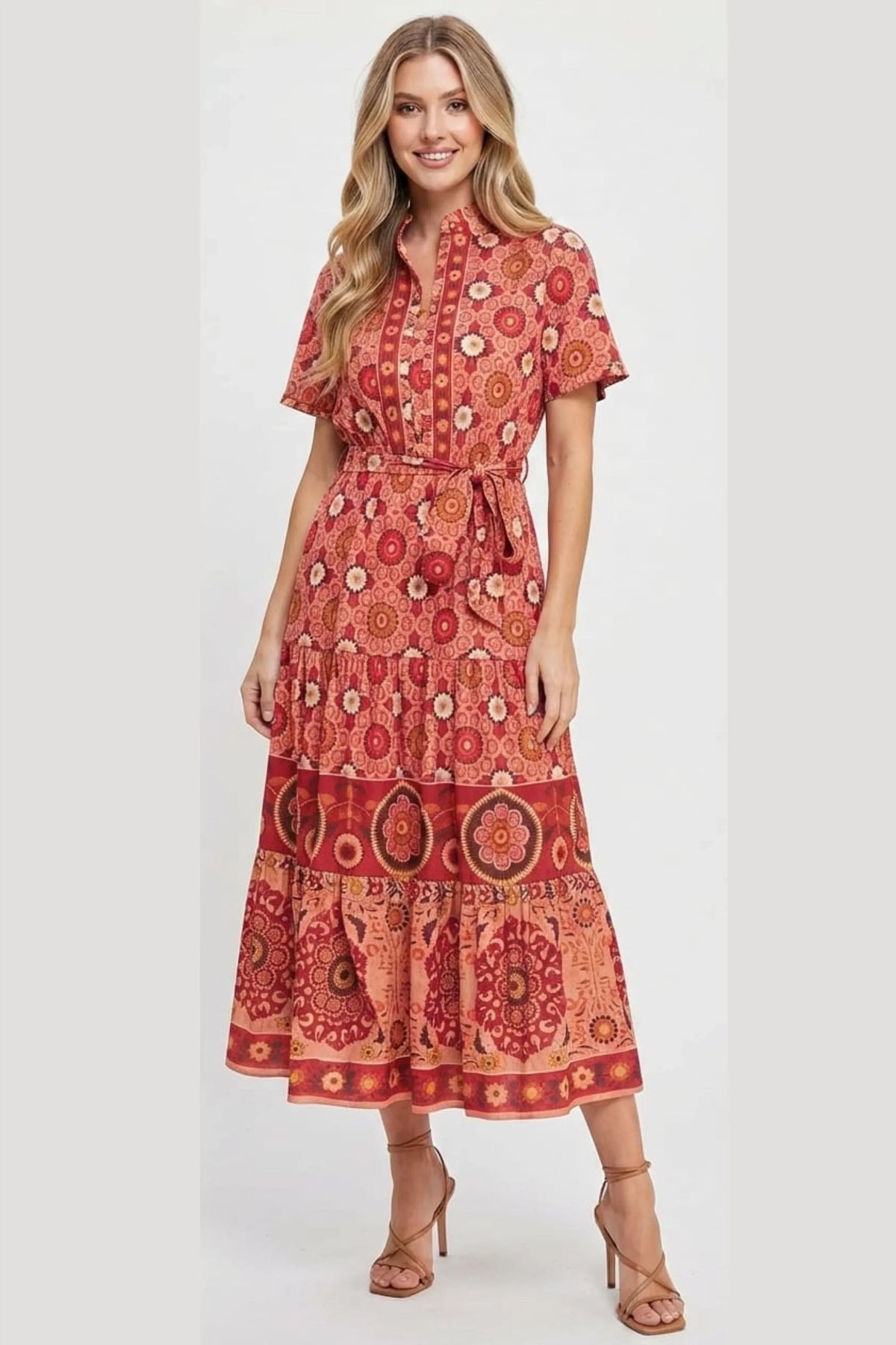 London Times Floral Print A Line Maxi Dress T8052M