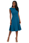 London Times T8113M Legion Blue boat neck belted midi dress front