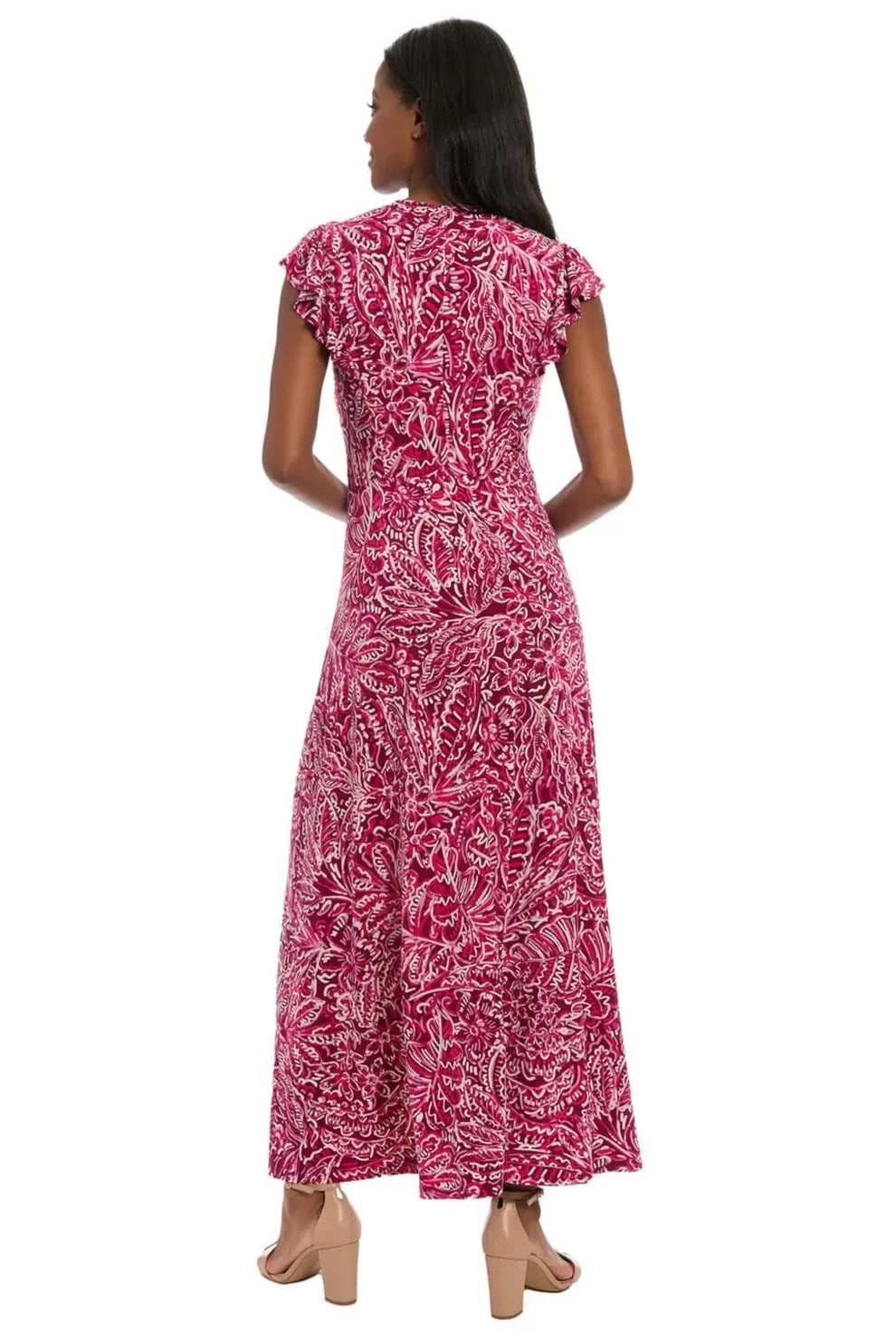 London Times Plum and Pink Floral Smocked Maxi Dress T8190M