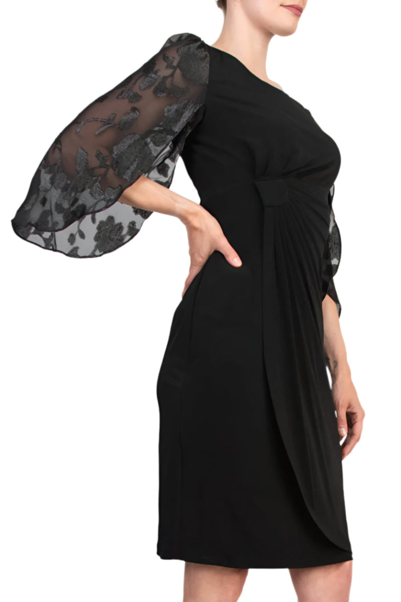 【新品タグ付き】Acka. sheer shoulder dress 黒 S SLEEVELESS KNEE LENGTH BLACK DRESS W/ DOUBLE CHIFFON LAYER
