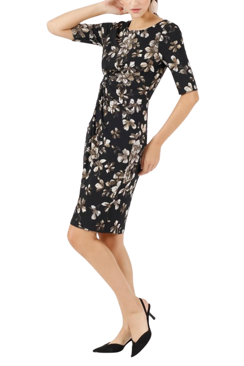 Connected Apparel Printed Side-Tab Sheath Dress - TAUPE - side