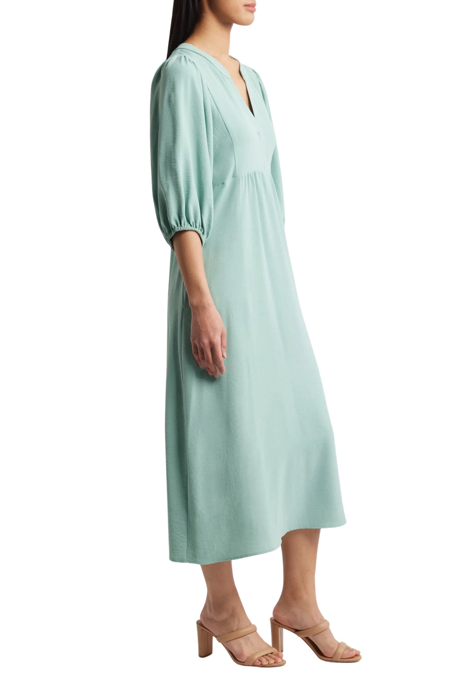 Seafoam V-Neck Tea-Length Crepe Casual Maxi Dress Pockets Connected Apparel TRM54766