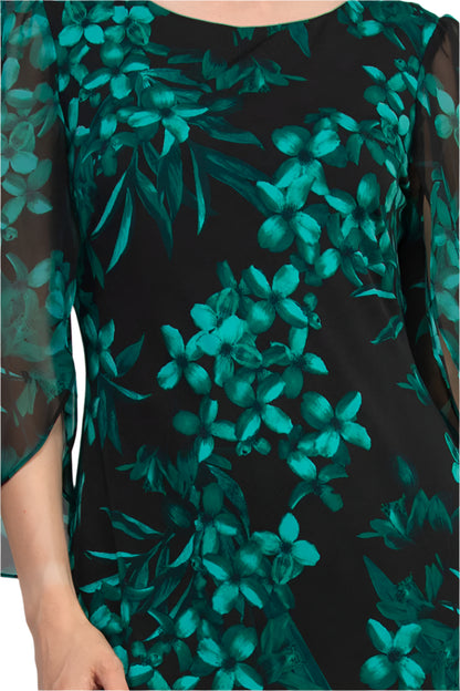 Connected Apparel Floral Detail Three-Quarter Split Sleeves Sheath Dress - HUNTER - Fabric 
