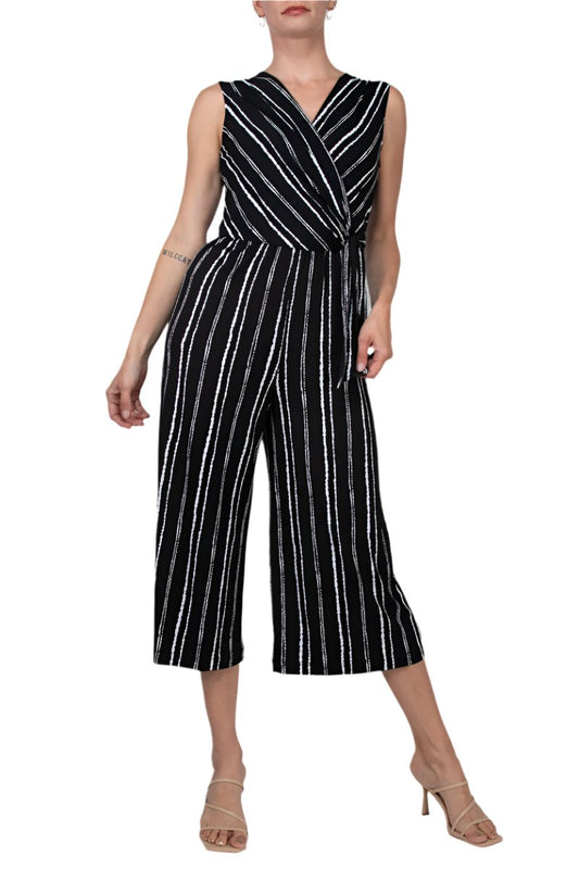 Connected Apparel Surplice Neck Sleeveless Faux Tie Side Jersey Jumpsuit