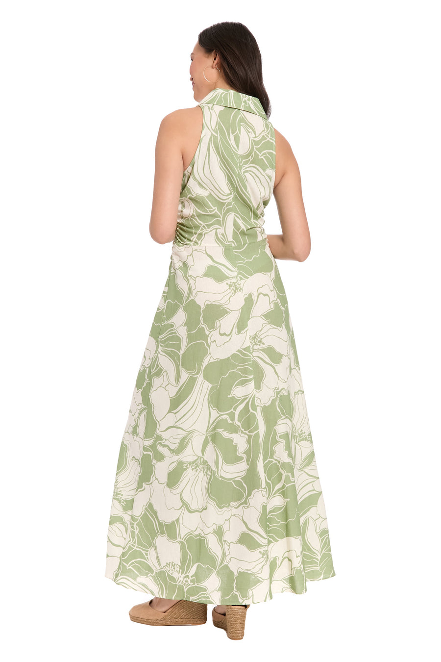 London Times Black and Beige Floral Flutter Sleeve Midi Dress T10228M