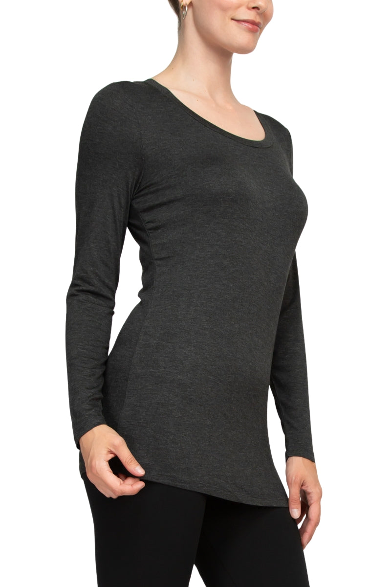 Cupio Scoop Neck Long Sleeve Solid Jersey Top