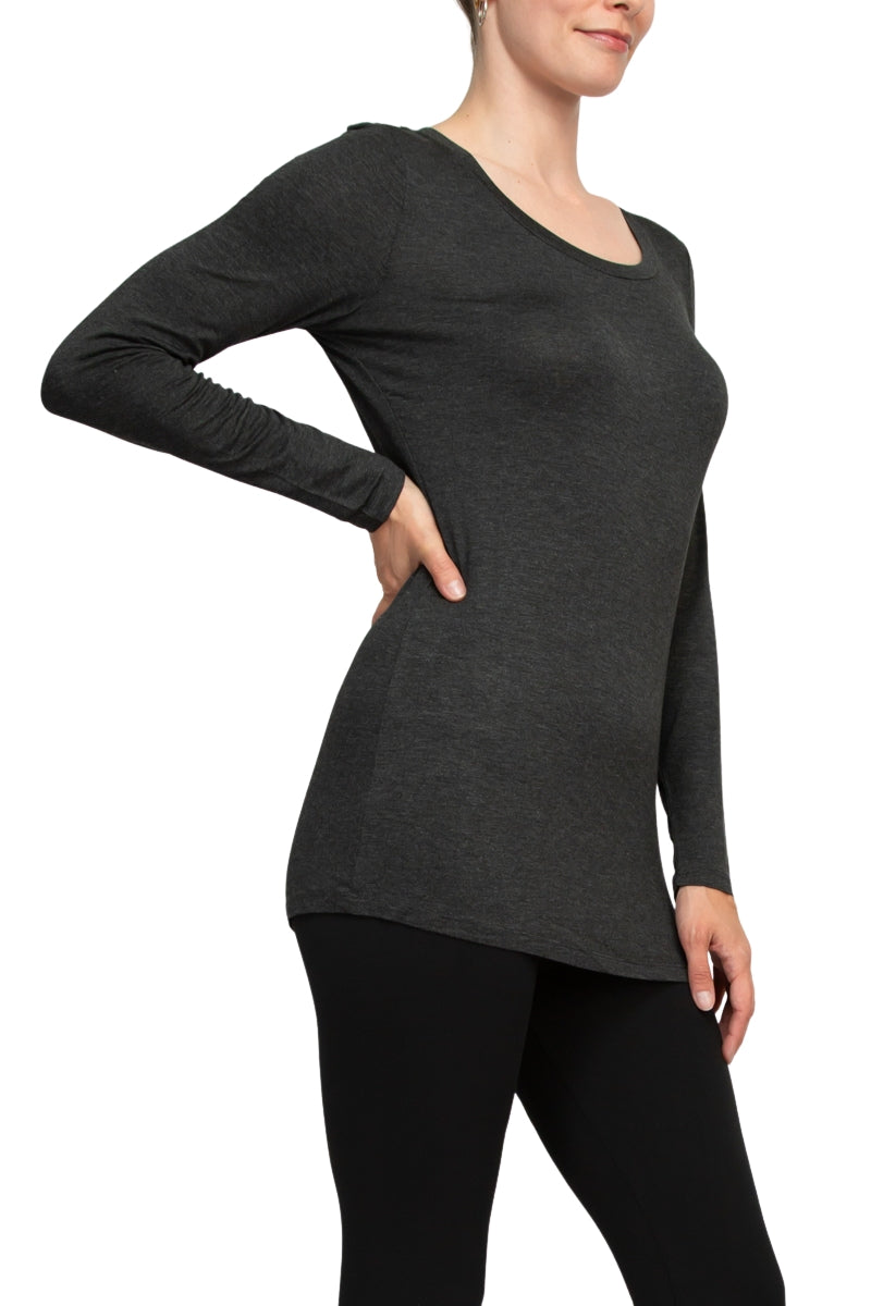 Cupio Scoop Neck Long Sleeve Solid Jersey Top