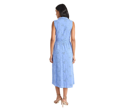 Maggy London Mock Neck Short sleeve Dress in Blue G6447M