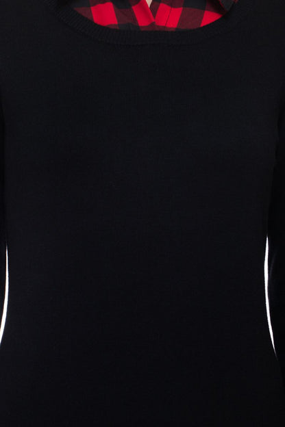 Adrianna Papell Collared Long Sleeve Twofer Viscose Top - Wholesale - BLACK - Fabric 