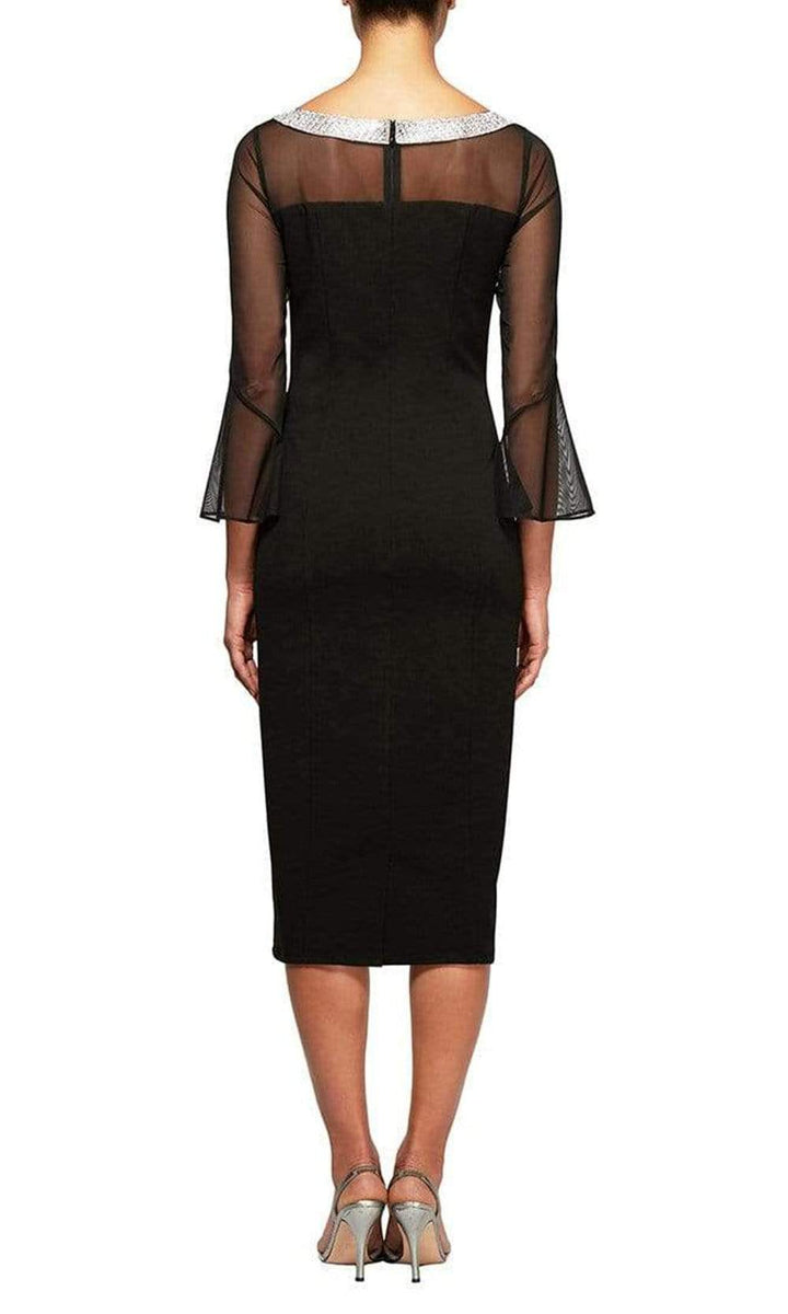 Wholesale Short Sheath Crepe Cocktail Dress with Beaded Illusion Neckline & Bell Sleeves Alex Evenings 160146