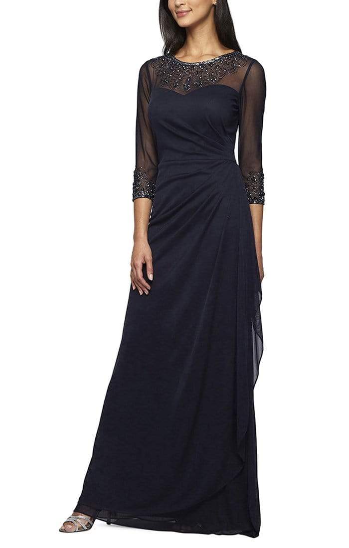 Beaded Sheer Sleeve Petite Dress Alex Evenings 232833